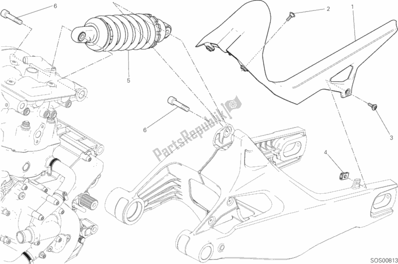 All parts for the Sospensione Posteriore of the Ducati Monster 821 Stealth Thailand 2019